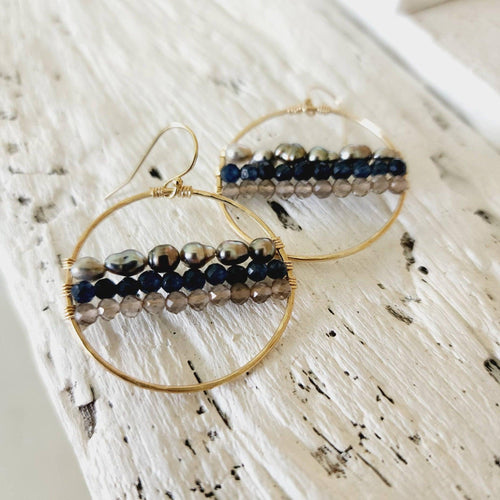 READY TO SHIP - Keshi Pearl & Glass Beads Hoop Earrings - 14k Gold Fill FJD$ - Adorn Pacific - Earrings