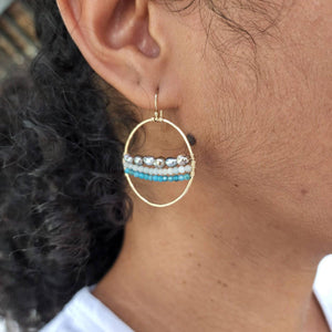 READY TO SHIP - Keshi Pearl & Glass Beads Hoop Earrings - 14k Gold Fill FJD$ - Adorn Pacific - Earrings