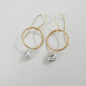 READY TO SHIP - Keshi Pearl Earrings - 14k Textured Gold Fill FJD$ - Adorn Pacific - Earrings
