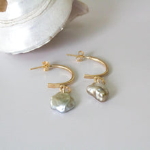 Load image into Gallery viewer, READY TO SHIP - Keshi Pearl Semi Hoop Earrings - 14k Gold Fill FJD$ - Adorn Pacific - Earrings
