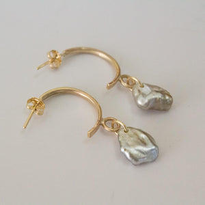 READY TO SHIP - Keshi Pearl Semi Hoop Earrings - 14k Gold Fill FJD$ - Adorn Pacific - Earrings