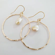 Load image into Gallery viewer, READY TO SHIP - Keshi Pearl Textured Hoop Earrings - 14k Gold Fill FJD$ - Adorn Pacific - Earrings
