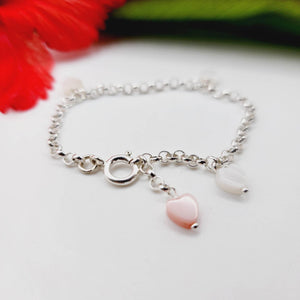 READY TO SHIP Mother of Pearl Heart Charm Bracelet - 925 Sterling Silver FJD$ - Adorn Pacific - Necklaces