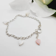Load image into Gallery viewer, READY TO SHIP Mother of Pearl Heart Charm Bracelet - 925 Sterling Silver FJD$ - Adorn Pacific - Necklaces
