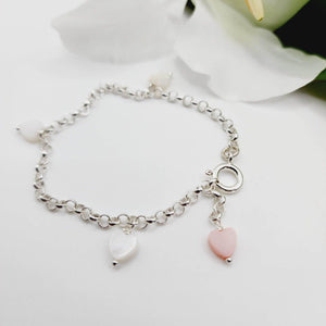READY TO SHIP Mother of Pearl Heart Charm Bracelet - 925 Sterling Silver FJD$ - Adorn Pacific - Necklaces
