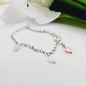 READY TO SHIP Mother of Pearl Heart Charm Bracelet - 925 Sterling Silver FJD$ - Adorn Pacific - Necklaces