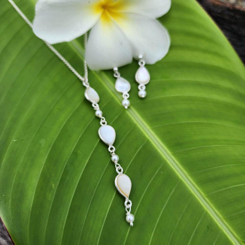 READY TO SHIP Mother of Pearl Necklace and Earrings Set in 925 Sterling Silver - FJD$ - Adorn Pacific - All Products