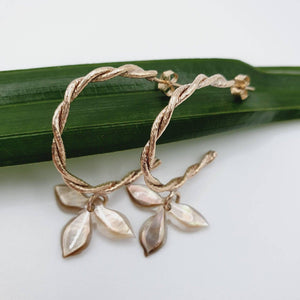 READY TO SHIP - Mother of Pearl Semi Hoop Twist Stud Earrings - 14k Gold Fill FJD$ - Adorn Pacific - Earrings
