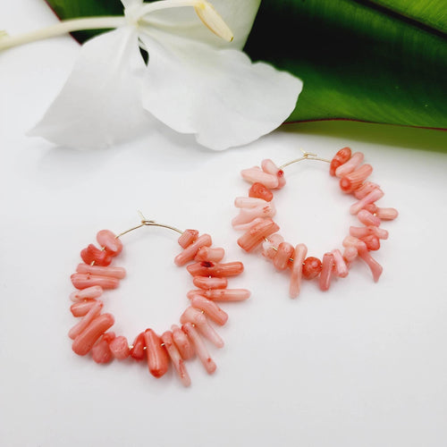 READY TO SHIP Pink Coral Hoop Earrings - 14k Gold Fill FJD$ - Adorn Pacific - All Products