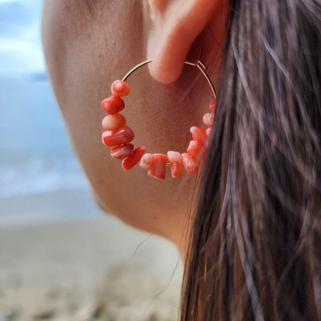 READY TO SHIP Pink Coral Hoop Earrings - 14k Gold Fill FJD$ - Adorn Pacific - All Products