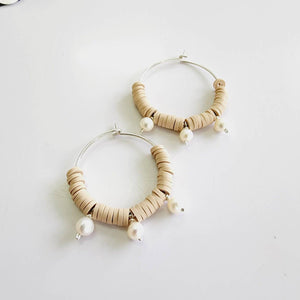 READY TO SHIP Polymer Clay Bead Hoop Earrings with Freshwater Pearls - 14k Gold Fill FJD$ - Adorn Pacific - Earrings