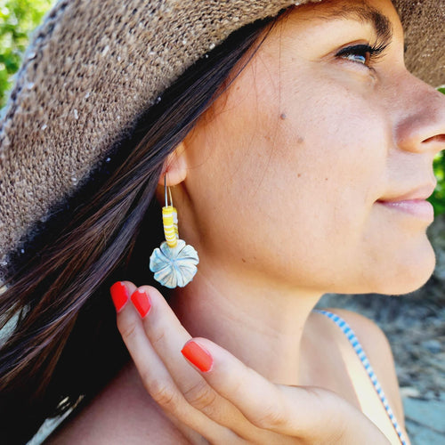 READY TO SHIP Polymer Clay Bead Hoop Earrings with Mother of Pearl - 925 Sterling Silver FJD$ - Adorn Pacific - Earrings