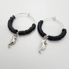 Load image into Gallery viewer, READY TO SHIP Polymer Clay Bead Hoop Earrings with Seahorse Charms - 925 Sterling Silver FJD$ - Adorn Pacific - Earrings
