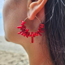 Load image into Gallery viewer, READY TO SHIP Red Coral Hoop Earrings - 14k Gold Fill FJD$ - Adorn Pacific - All Products
