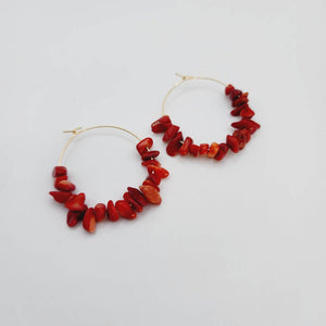 READY TO SHIP Red Coral Hoop Earrings - 14k Gold Fill FJD$ - Adorn Pacific - All Products