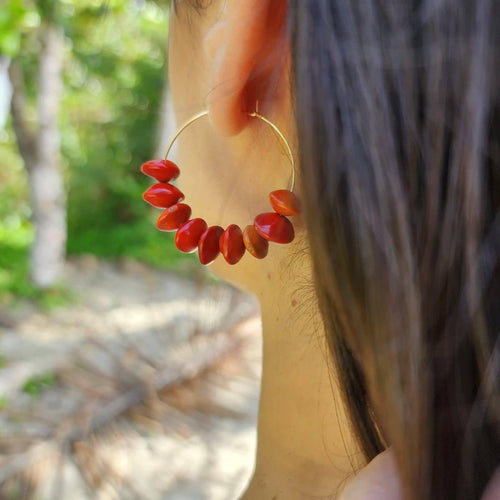 READY TO SHIP Red Seed Hoop Earrings - 14k Gold Fill FJD$ - Adorn Pacific - All Products