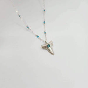 READY TO SHIP - Shark Tooth Necklace with Zirconia & Glass Beads - 925 Sterling Silver FJD$ - Adorn Pacific - Necklaces
