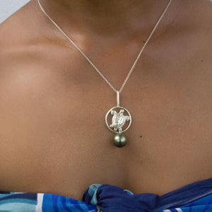 READY TO SHIP Turtle & Saltwater Pearl Necklace in 925 Sterling Silver - FJD$ - Adorn Pacific - All Products