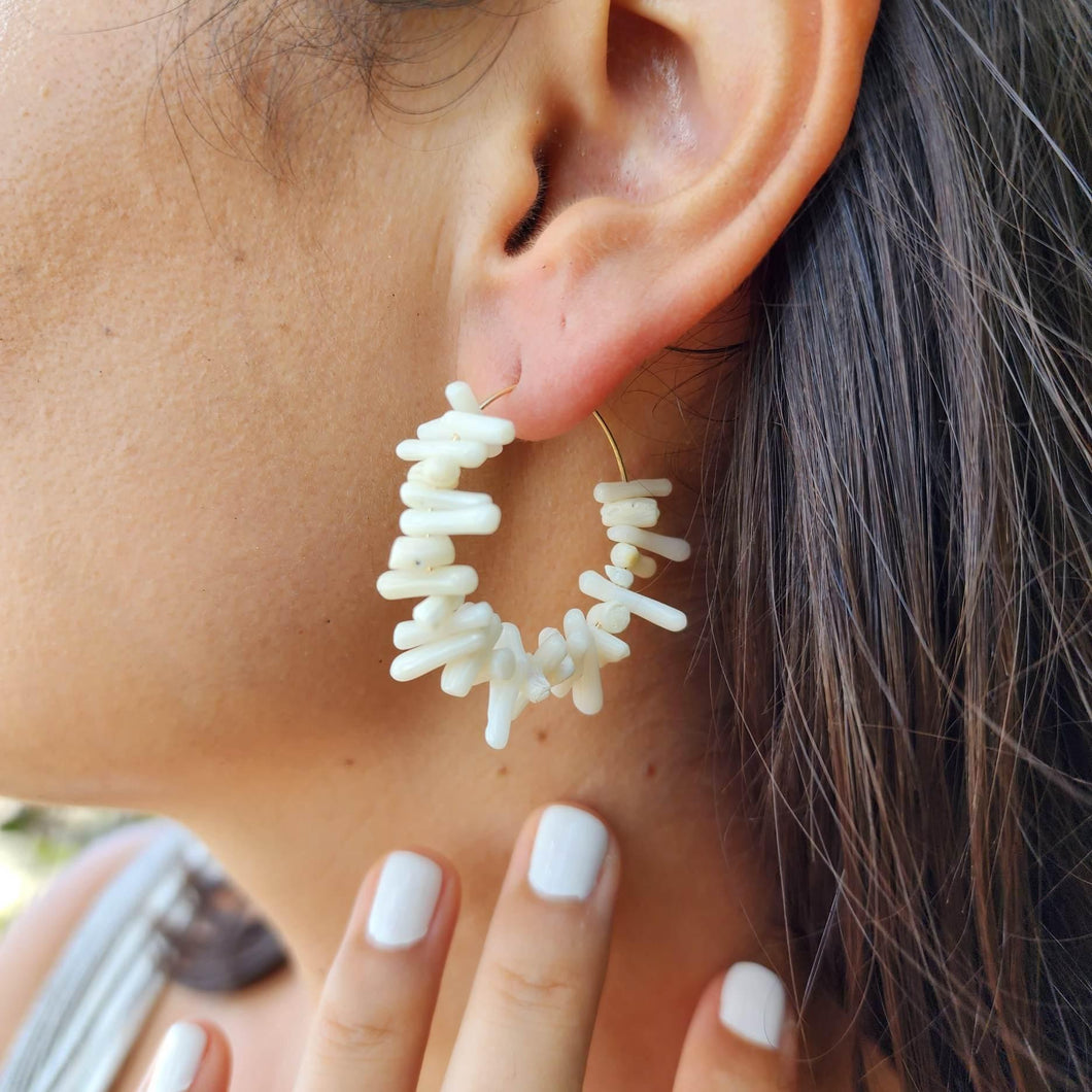 READY TO SHIP White Coral Hoop Earrings - 14k Gold Fill FJD$ - Adorn Pacific - All Products