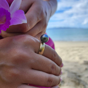 READY TO SHIP - Wide Band Pearl Ring with Graded Fiji Saltwater Pearl - 9k Solid Gold FJD$ - Adorn Pacific - Rings