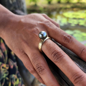 READY TO SHIP - Wide Band Pearl Ring with Graded Fiji Saltwater Pearl - 9k Solid Gold FJD$ - Adorn Pacific - Rings