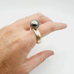 READY TO SHIP - Wide Band Pearl Ring with Graded Fiji Saltwater Pearl - 9k Solid Gold FJD$ - Adorn Pacific - Rings