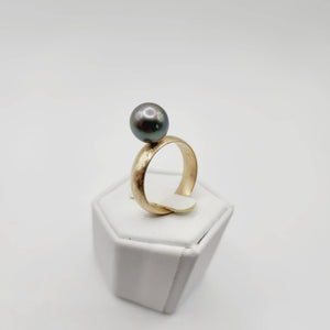 READY TO SHIP - Wide Band Pearl Ring with Graded Fiji Saltwater Pearl - 9k Solid Gold FJD$ - Adorn Pacific - Rings
