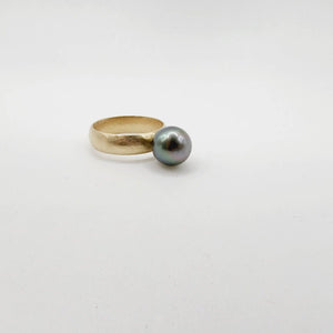 READY TO SHIP - Wide Band Pearl Ring with Graded Fiji Saltwater Pearl - 9k Solid Gold FJD$ - Adorn Pacific - Rings