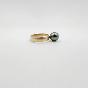 READY TO SHIP - Wide Band Pearl Ring with Graded Fiji Saltwater Pearl - 9k Solid Gold FJD$ - Adorn Pacific - Rings