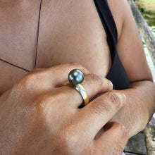 Load image into Gallery viewer, READY TO SHIP - Wide Band Pearl Ring with Graded Fiji Saltwater Pearl - 9k Solid Gold FJD$ - Adorn Pacific - Rings
