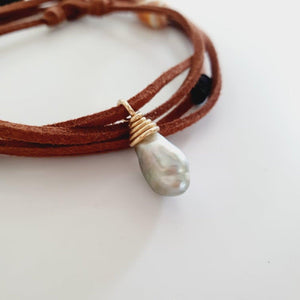 READY TO SHIP Wrapped Fiji Pearl & Shell Suede Leather Multi-way Bracelet / Necklace - FJD$ - Adorn Pacific - All Products